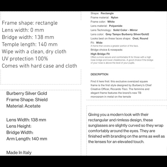 BURBERRY SHIELDS WITH SILVER & GOLD BURBERRY WRITTEN ON MIRROR LENSES SUNNIES - Picture 13 of 16